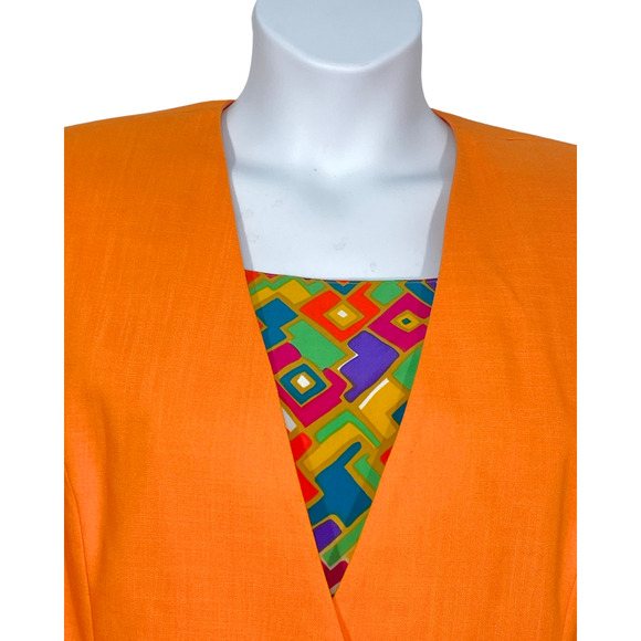 Vintage 90s Gilmor Sz 14 Boxy Suit Jacket Blazer Graphic Print Insert Orange New - Picture 4 of 11